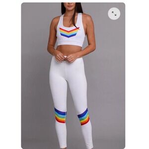 OOSC Rainbow Road White Rainbow Stripe Yoga Athleisure Legging Pride Festival XL